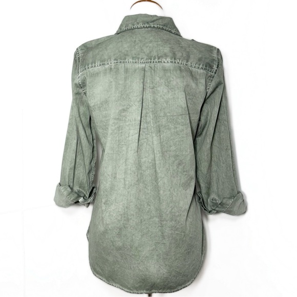 Rails Studded Distressed Green Snap Button Long Sleeve Utility Shacket Shirt - Picture 5 of 10